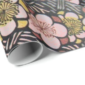 俳句/白黒ピンクイエロー春の花 ラッピングペーパー (ロールコーナー)