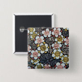 俳句/白黒ピンクイエロー春の花 缶バッジ (正面&裏面)