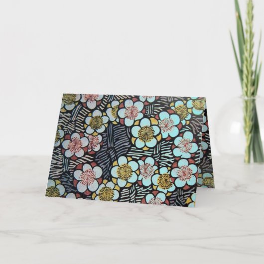 俳句/白黒ピンクピンクブルー春の花 カード (正面)