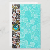 俳句/白黒春の花ブルージェムモノグラム 便箋 (正面/裏面)