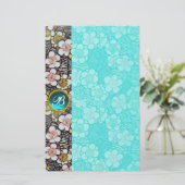 俳句/白黒春の花ブルージェムモノグラム 便箋 (スタンド正面)