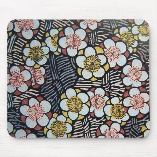 俳句/黒白ピンクの春の花 マウスパッド (正面)