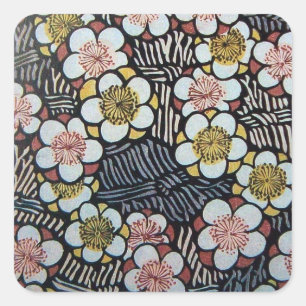 俳句/黒白ピンク黄色春の花 スクエアシール