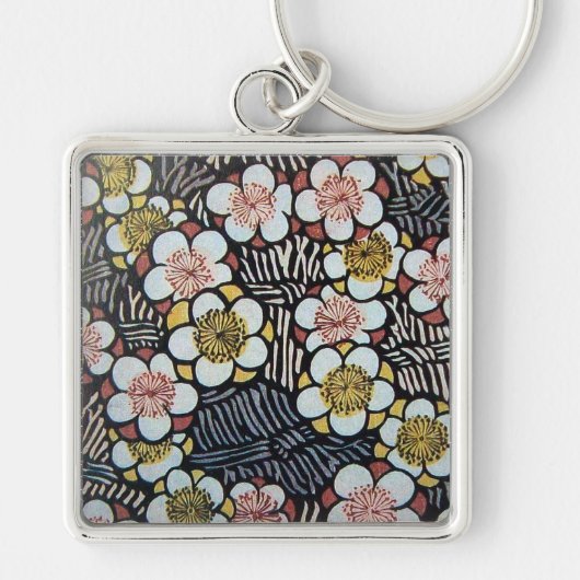 俳句 黒 白 ピンク 黄色 春の花 キーホルダー (正面)