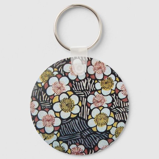 俳句 黒 白 ピンク 黄色 春の花 キーホルダー (正面)
