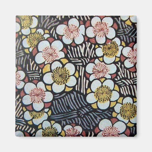 俳句 黒 白 ピンク 黄色 春の花 マグネット (正面)
