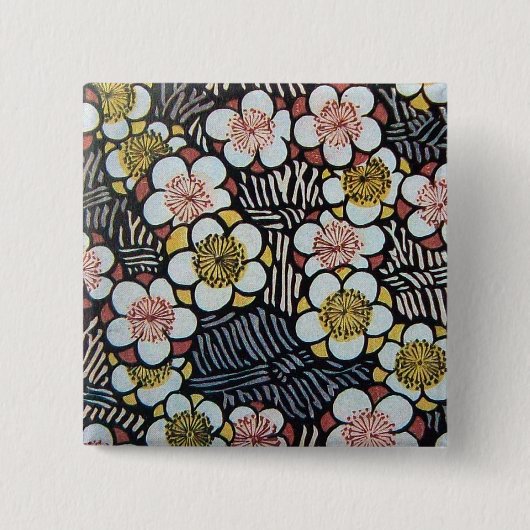 俳句 黒 白 ピンク 黄色 春の花 缶バッジ (正面)