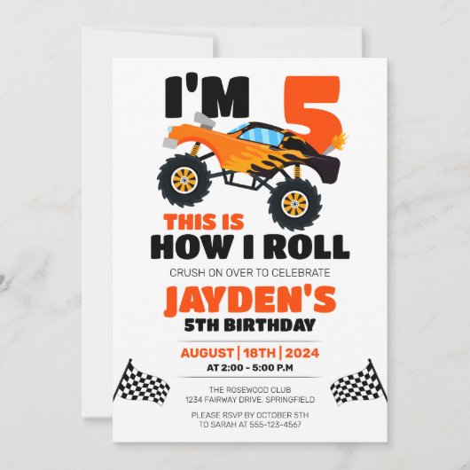 俺がモンスタートラック転がー子供の誕生日 招待状 (正面)