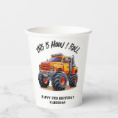 俺がモンスタートラック転がー誕生日 紙コップ (正面)