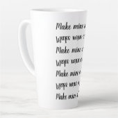 俺のラテを!スタイリッシュ白黒タイポグラフィ カフェラテマグ (左アングル)