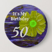 俺の誕生日だ！紫/緑の花の誕生日 缶バッジ (正面)