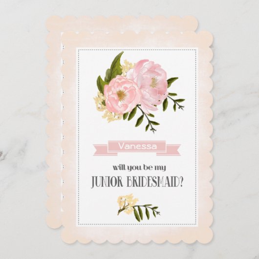 俺のJRのブライドメイドになってくれるか?赤面ピンクペオニー 招待状 (正面/裏面)