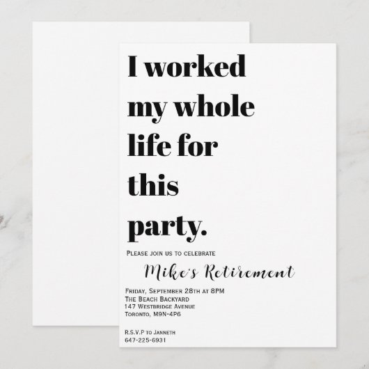 俺は一生働いたのか？ 招待状 (正面/裏面)