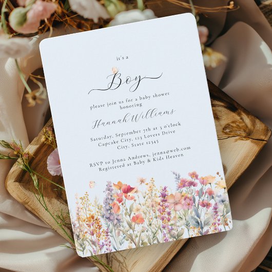 俺は少年だ!ワイルドフラワーモダン、ベビーシャワー 招待状