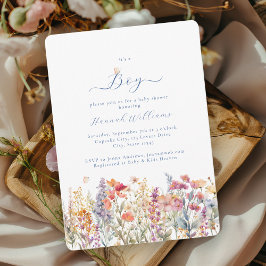 俺は少年だ！ワイルドフラワーモダン、ベビーシャワー 招待状