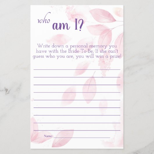 俺は誰だ？ブライダルシャワーゲーム チラシ (正面)