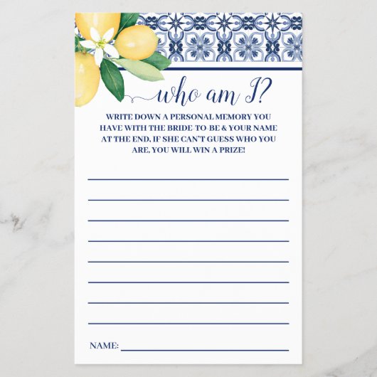 俺は誰だ?レモン地中海のシャワーゲームカード チラシ (正面)