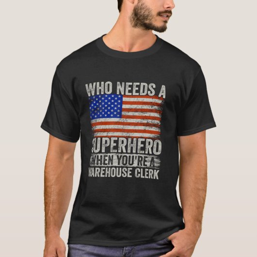 倉庫おもしろい店員スーパーヒーローヴィンテージT型 Tシャツ (正面)
