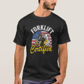倉庫アメリカ国旗のフォークリフトオペレーターフォークリフト Tシャツ (正面)