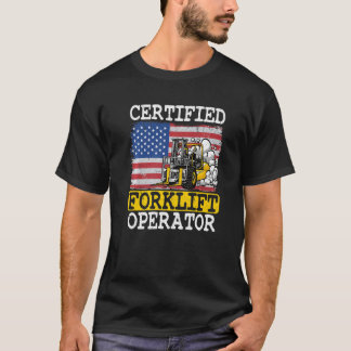 倉庫アメリカ国旗のフォークリフト認定フォークリフト Tシャツ