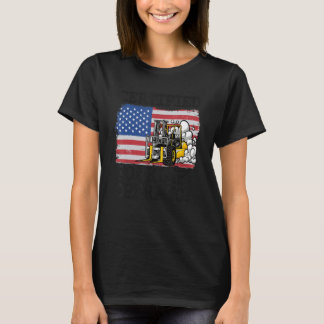 倉庫アメリカ国旗のフォークリフト認定フォークリフト Tシャツ