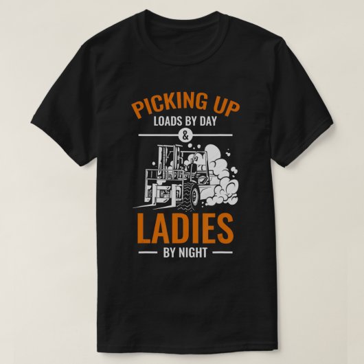 倉庫オペレータ用メンズフォークリフトデザイン Tシャツ (デザイン正面)