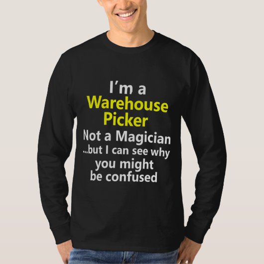 倉庫センターのピッカーの関連付け作業者ジョブカリー Tシャツ (正面)