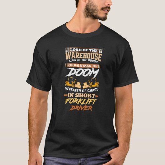 倉庫フォークリフトの主フォークリフトの開く Tシャツ (正面)