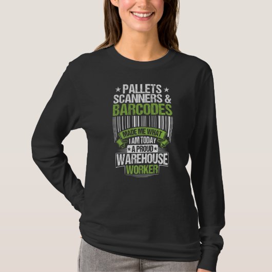 倉庫係パレットのスキャナーとバーコード倉庫 Tシャツ (正面)