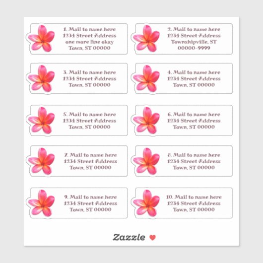 個々の郵送先住所プルメリア花 シール (シート)