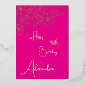 個人のピンクと金ゴールドの名前と古い誕生日カード 箔招待状 (正面)