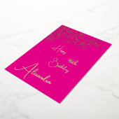 個人のピンクと金ゴールドの名前と古い誕生日カード 箔招待状 (回転した状態)