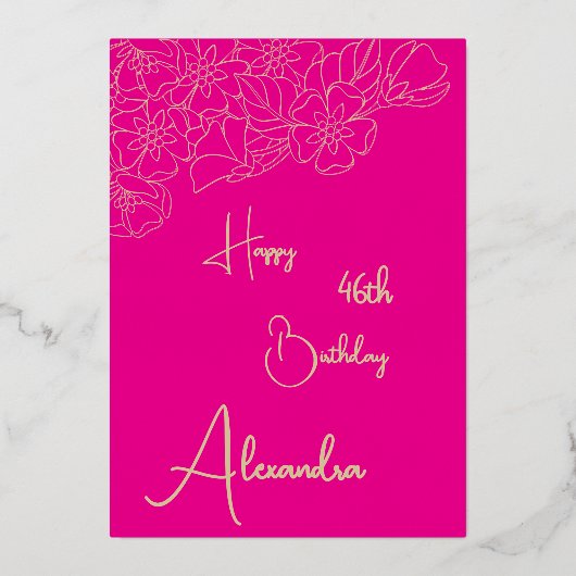 個人のピンクと金ゴールドの名前と古い誕生日カード 箔招待状 (正面)