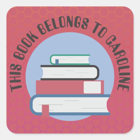 個人のブックプレート, 本, 積み重ねられた本, 教科書 スクエアシール (正面)