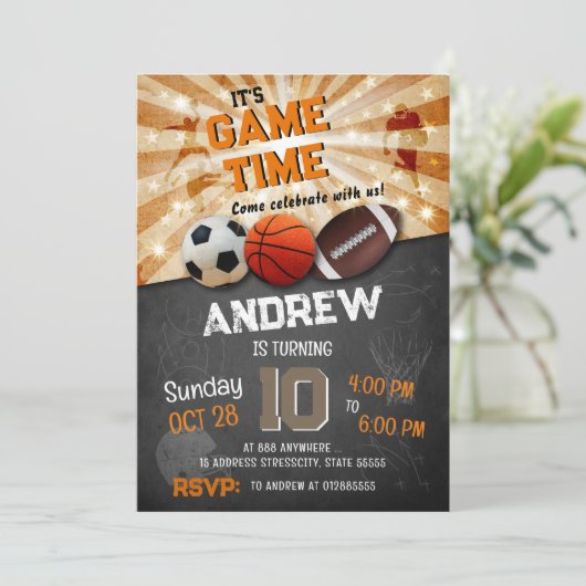 個人のモダンすべてのスタースポーツの誕生日 招待状 (スタンド正面)