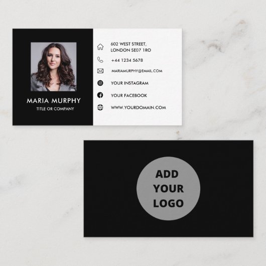 個人の名刺テンプレート(黒/白) 名刺 (正面/裏面)