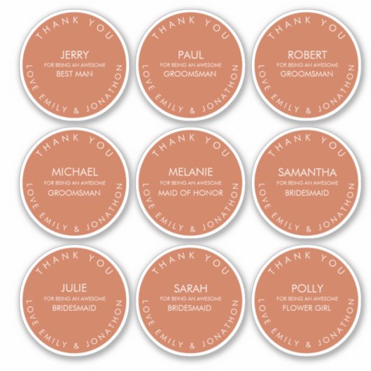 個人の名前ありがとうブライダルパーティテラコッタ シール (正面)