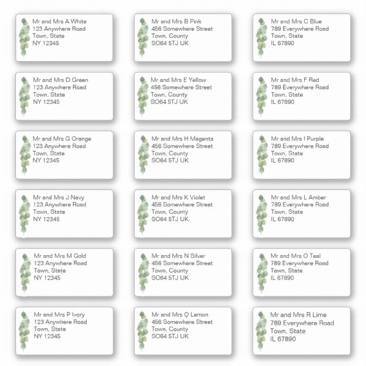 個人の名前とアドレスEucalyptus 結婚の シール (正面)