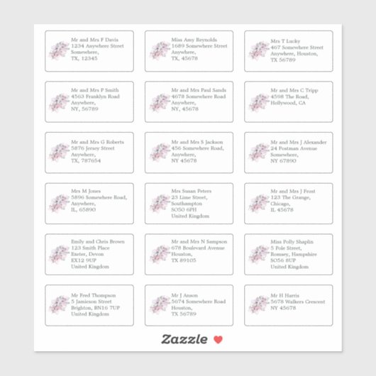 個人の名前と住所結婚のゲストフローラ シール (シート)