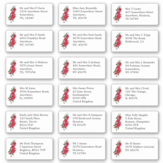 個人の結婚ゲスト名アドレスRed Roses シール (正面)