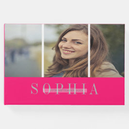 個人エレガント写真バルミツワーピンクシルバー ゲストブック