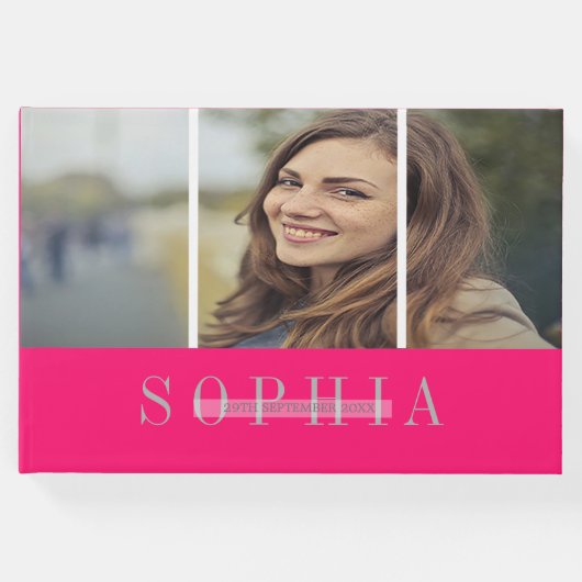 個人エレガント写真バルミツワーピンクシルバー ゲストブック (正面)