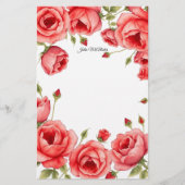 個人エレガント用ス縁どクリプト付き赤いバラ 便箋 (正面)