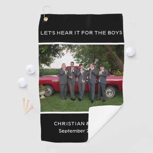 個人カスタマイズ写真ウェディングパーティブラック ゴルフタオル (インサイチュ)