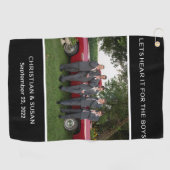 個人カスタマイズ写真ウェディングパーティブラック ゴルフタオル (横)