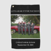 個人カスタマイズ写真ウェディングパーティブラック ゴルフタオル (正面)