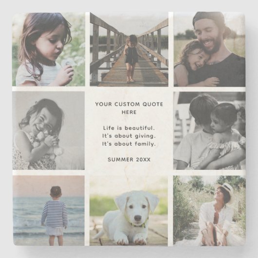 個人カスタムメッセージと家族の写真コラージュ ストーンコースター (正面)