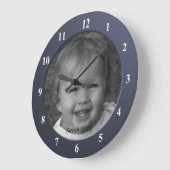 個人カスタム写真と文字の青い枠 ラージ壁時計 (傾斜)