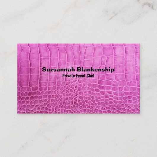 個人カスタム料理人ピンクテクスチャレザーQRコード 名刺 (正面)
