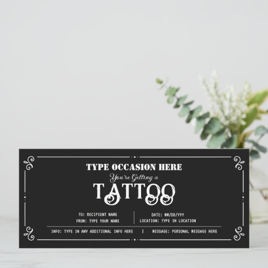 個人タトゥーギフト券 CERTIFICATE 招待状 (スタンド正面)